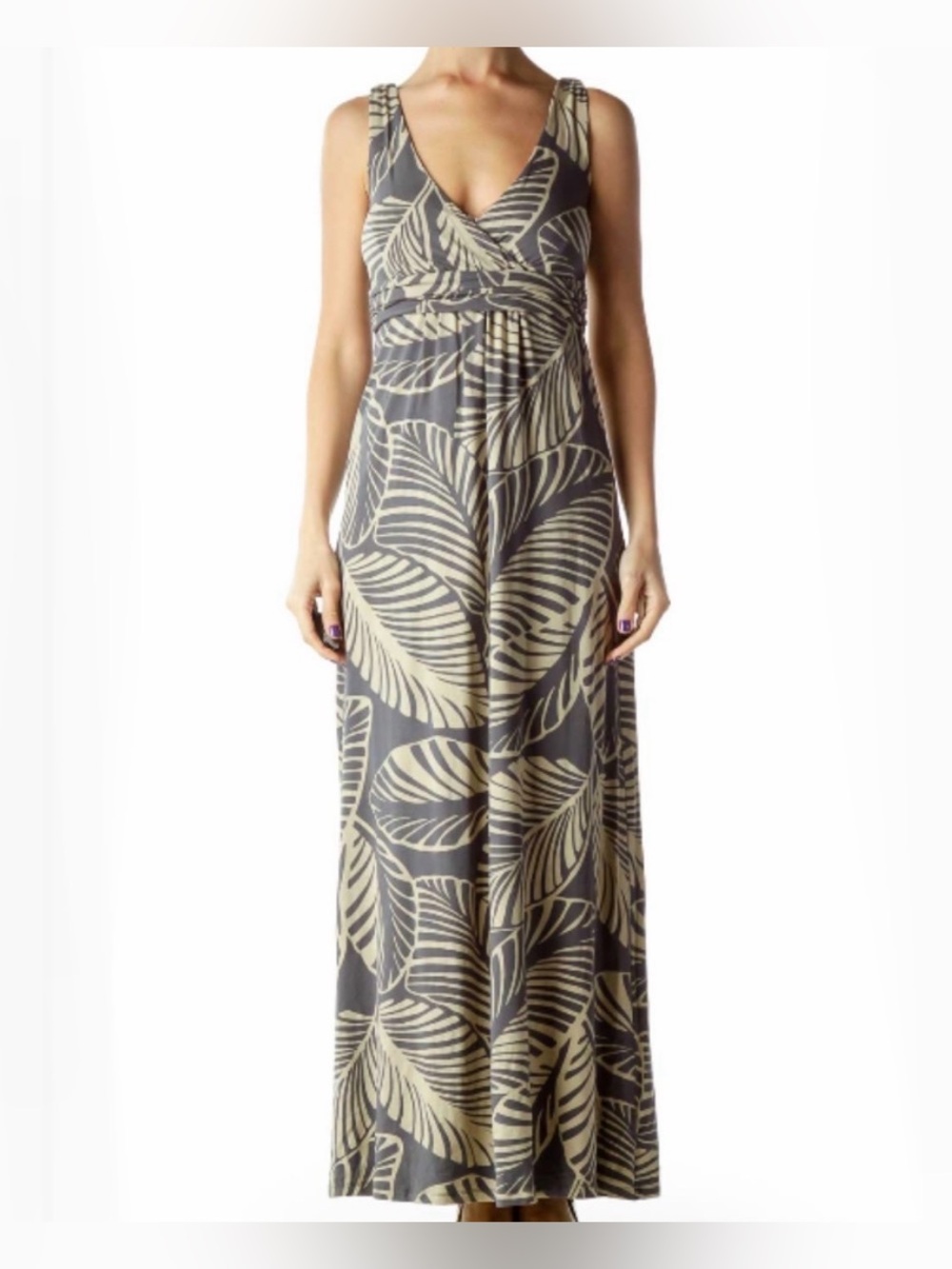 Boden Tropical Palm Leaf Stretch Maxi Dress, size 6 Long